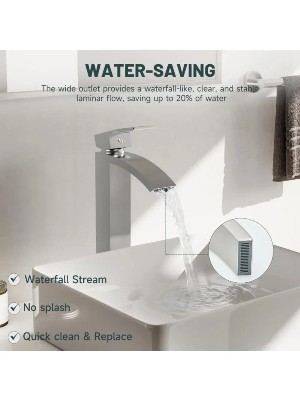 Stylish Brushed Nickel Waterfall Vessel Sink Faucet for Modern Bathrooms